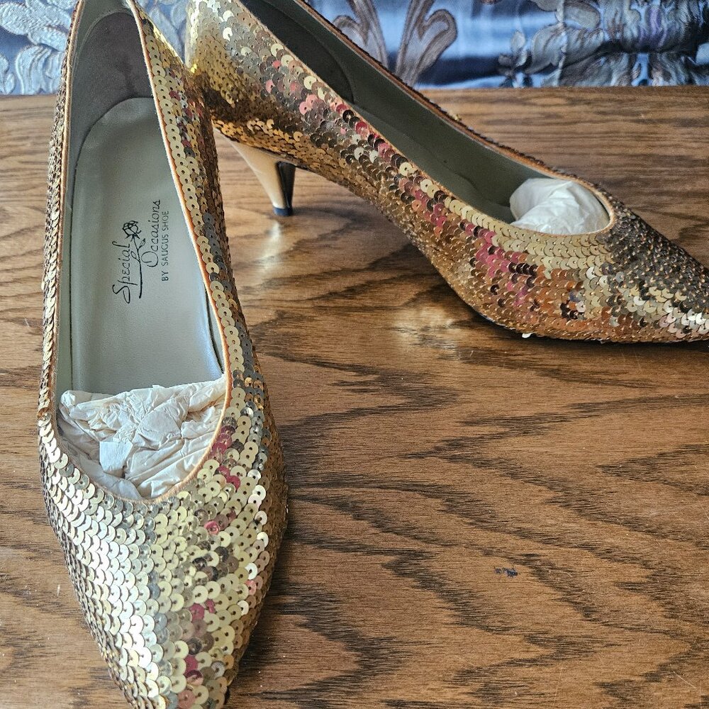 New gold sequin heels